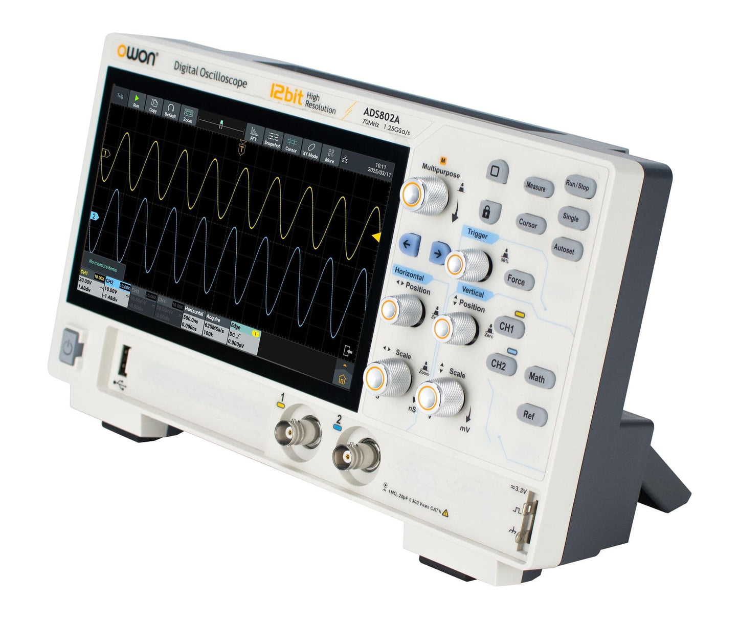 Owon ADS802A 12-bit Digital Oscilloscope | 70 MHz, 2CH, 7" Touchscreen