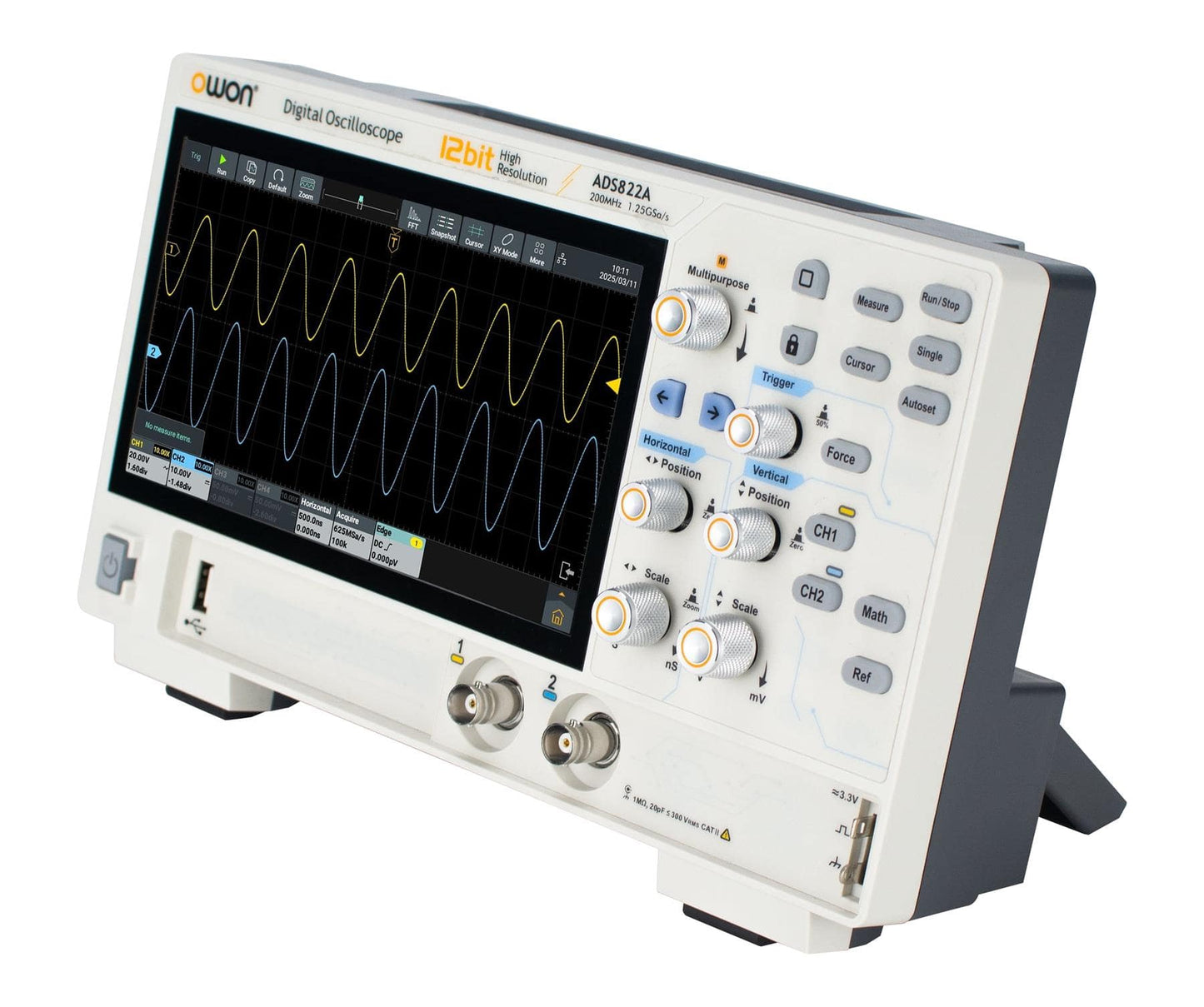 Owon ADS822A 12-bit Digital Oscilloscope | 200 MHz, 2CH, 7" Touchscreen