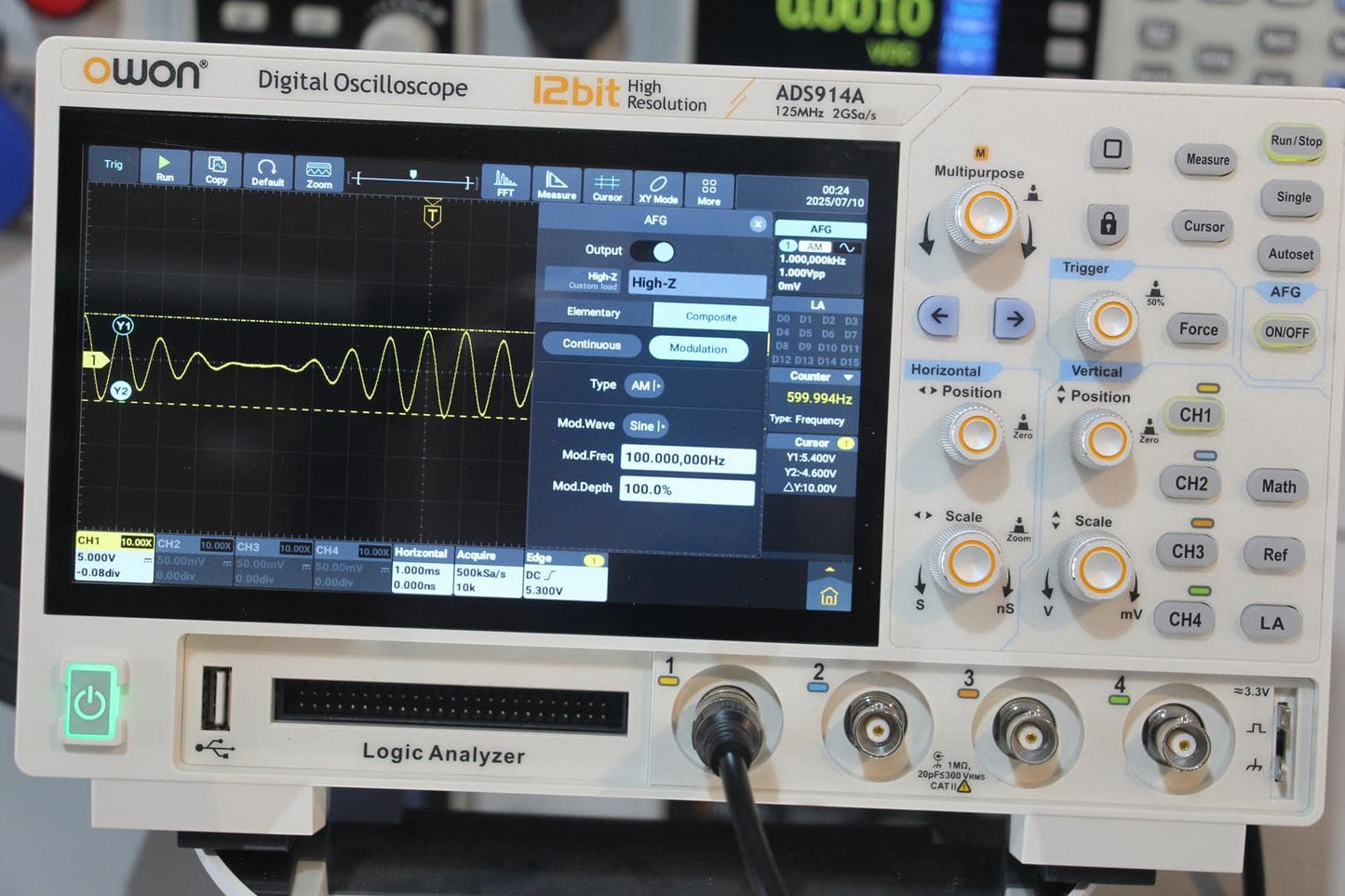OWON ADS914A Oscilloscope | 125 MHz, 4CH, Logic Analyzer, 12-bit
