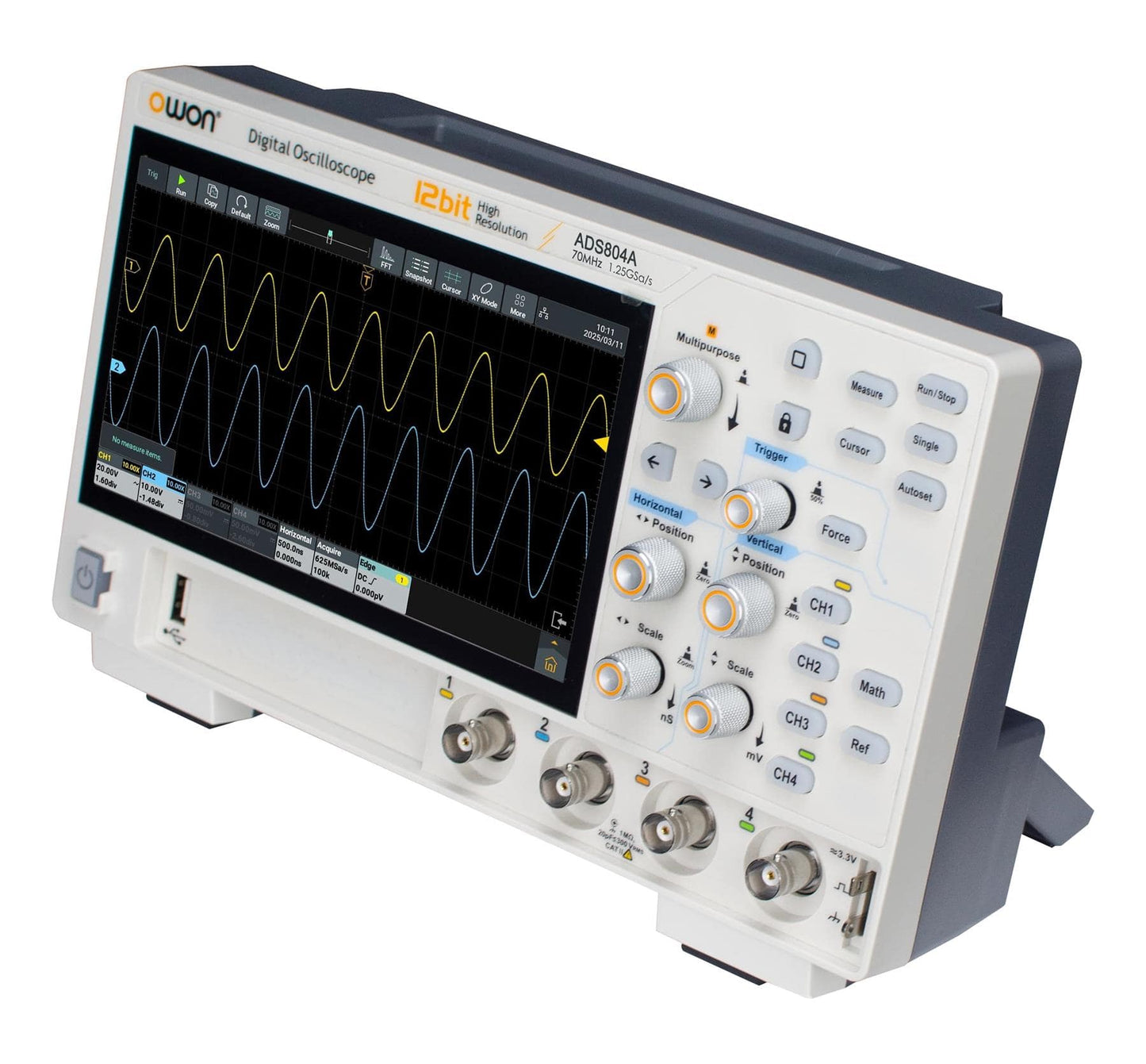 Owon ADS804A Oscilloscope – 70 MHz, 4CH, 7" Touchscreen, 12-Bit