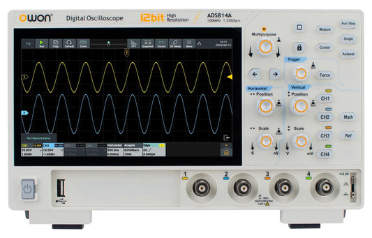 Owon ADS814A Oscilloscope – 100 MHz, 4 Channels, 12-Bit, 7” Touchscreen