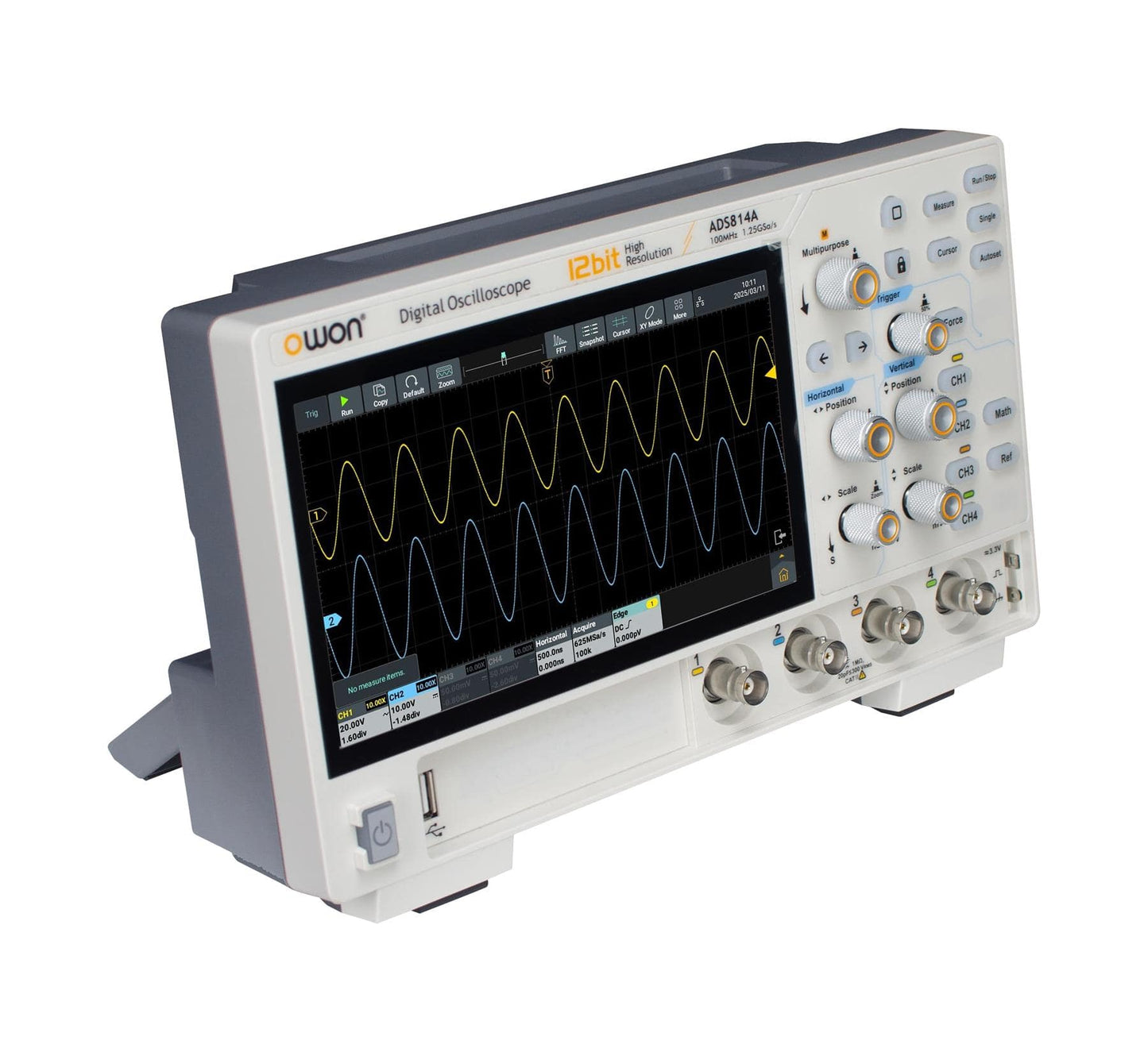 Owon ADS814A Oscilloscope – 100 MHz, 4 Channels, 12-Bit, 7” Touchscreen