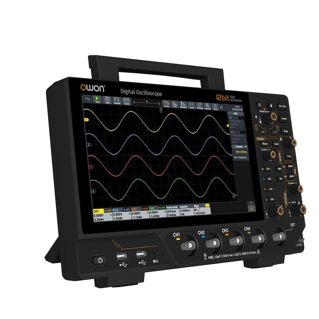 Owon ADS3204A Oscilloscope – 200MHz | 4 Channels | 10.1” Touchscreen | 12-Bit Resolution