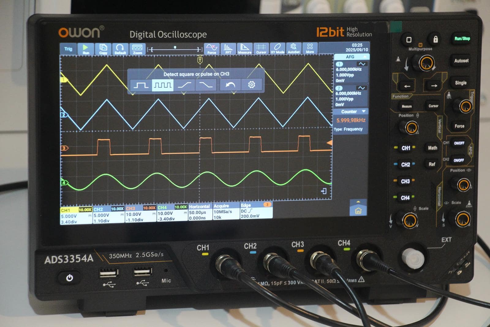 Owon ADS3354A Oscilloscope – 350MHz, 4CH, 12 Bit, AFG – CMsense EU