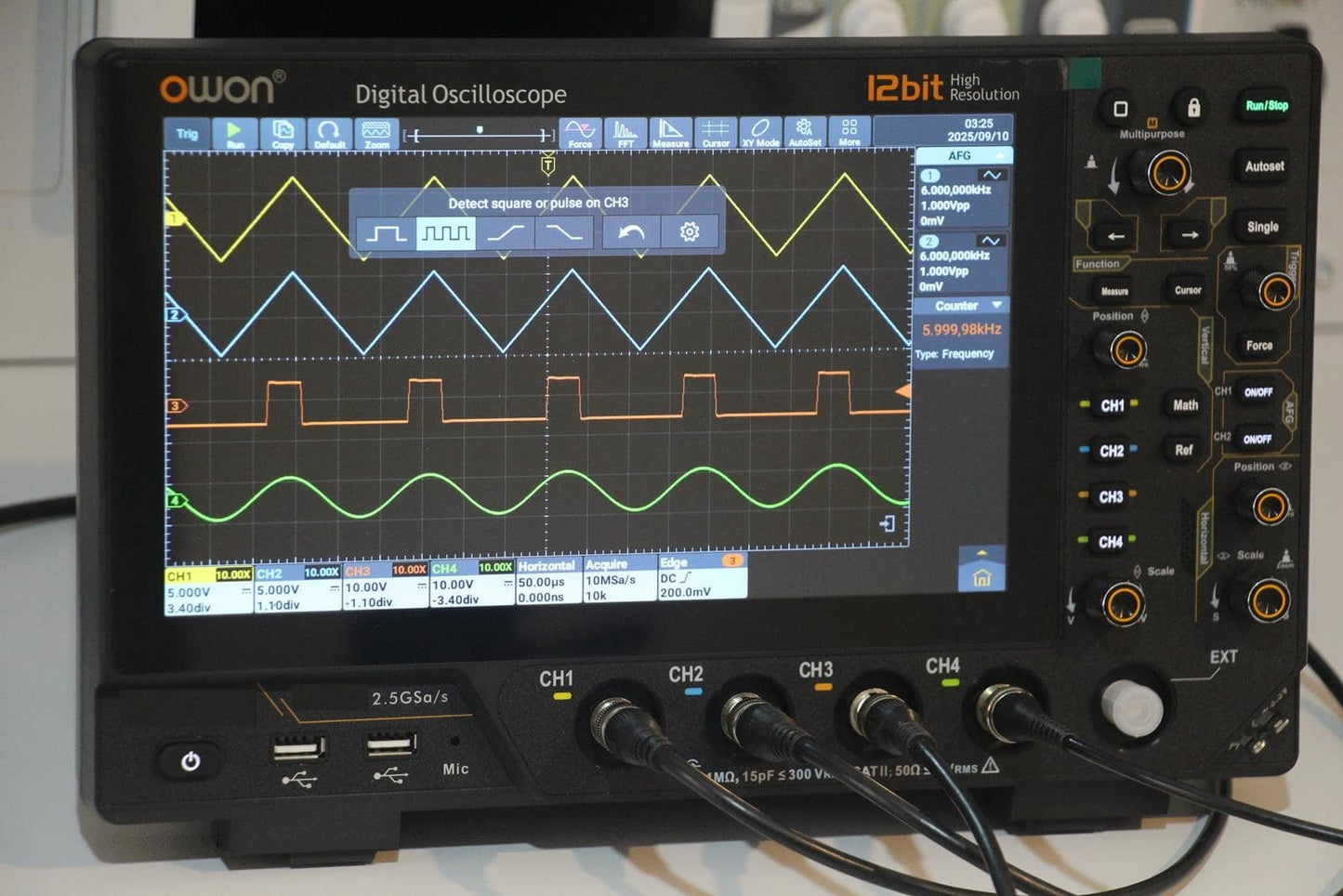 Owon ADS3104A Oscilloscope – 100MHz Bandwidth, 4 Channels, 12-bit Resolution, 10.1" Touchscreen