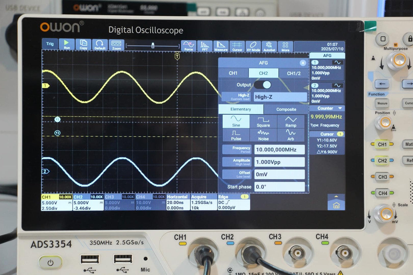 OWON ADS3354 Digital Oscilloscope – 350 MHz, 4 Channels, 10” Touch Display