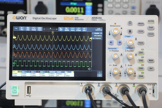 Owon ADS824A Oscilloscope – 200 MHz, 4 Channels, 12-Bit, 7" Touchscreen